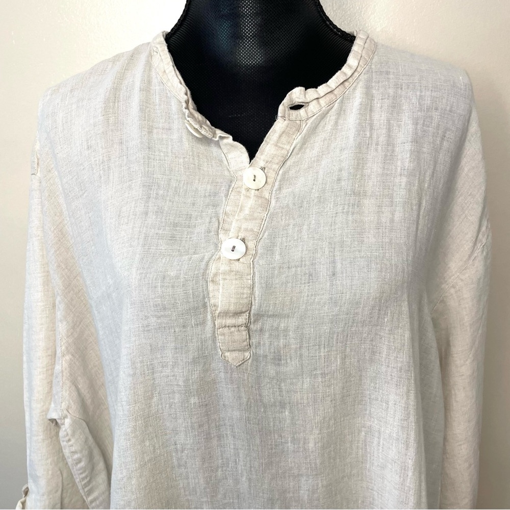 Flax Dress Linen Shirt Long Tunic Lagenlook Minimalist Beige Size Small - Picture 6 of 9